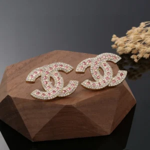 Chanel Pink Crystal CC Earrings