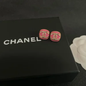 Chanel Pink Enamel Crystal Stud
