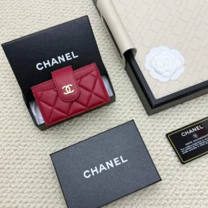 Chanel Quilted Card Holder in Red