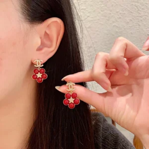 Chanel Red Flower Earrings