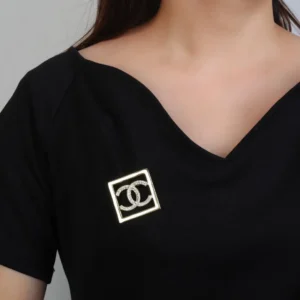 Chanel Square Brooch with Crystal CC