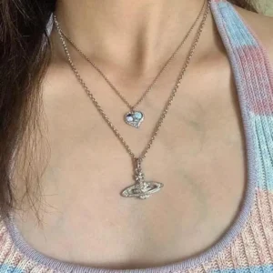 Double Layer Heart and Orb Pendant