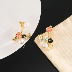 Flower and Pearl Clip-On Earrings