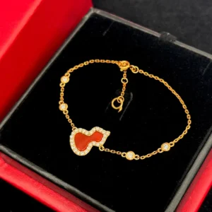 Gold Chain Bracelet with Red Enamel