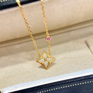 Gold Diamond Flower Pendant Necklace