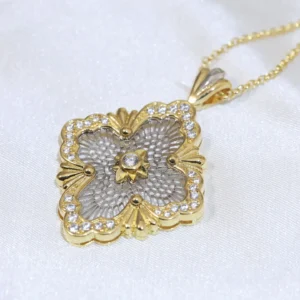 Gold Flower Pendant with Diamond