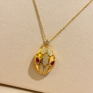 Gold Ruby and Diamond Pendant Necklace