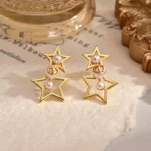 Gold Star Stud Earrings with Pearls