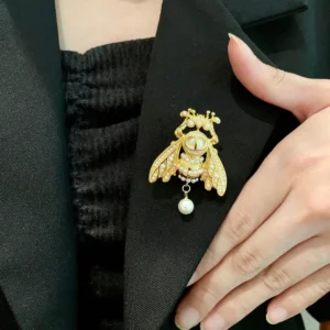 Golden Bee Brooch with Pearls