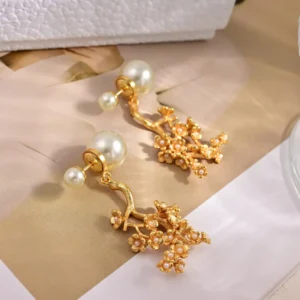 Golden Floral Pearl Earrings - Series
