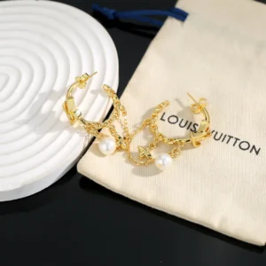 LV Hoop Earrings with Pearl