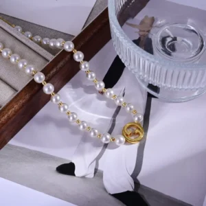 Pearl Necklace with Gold Beads