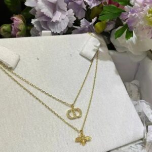 Dior CD Icon & Bee Pendant Double Layer Necklace - Elegant Design